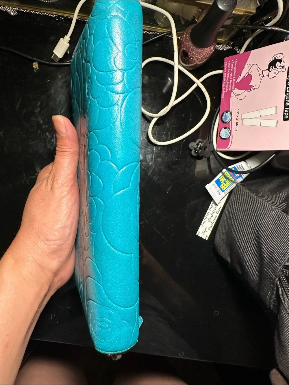 Chanel Quilted Camellia Zip Wallet in Turquoise